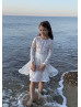 Long Sleeves White Lace Tulle Flower Girl Dress